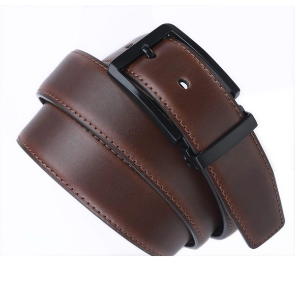 Men's Dress Belt Brown Leather Belts - Picture 2 of 6